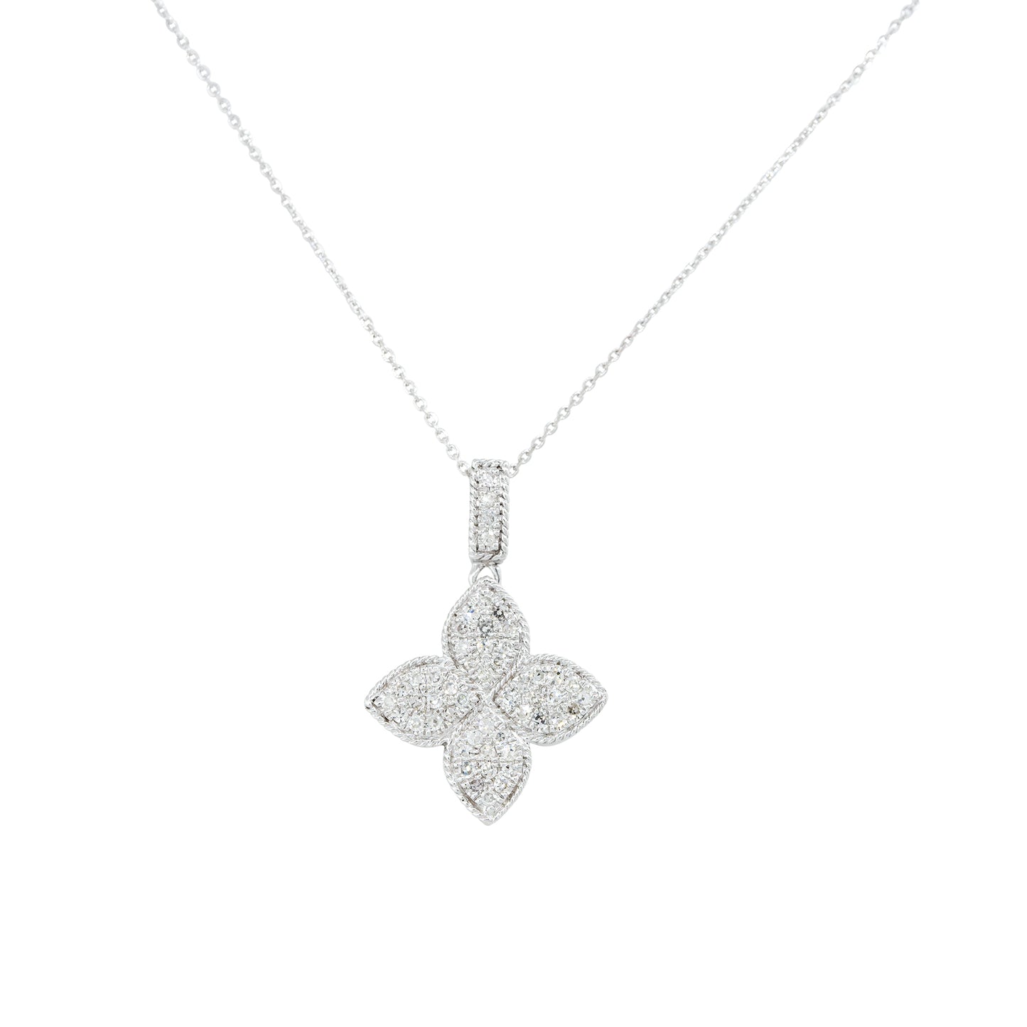14k White Gold 0.40ctw Pave Diamond Clover Necklace