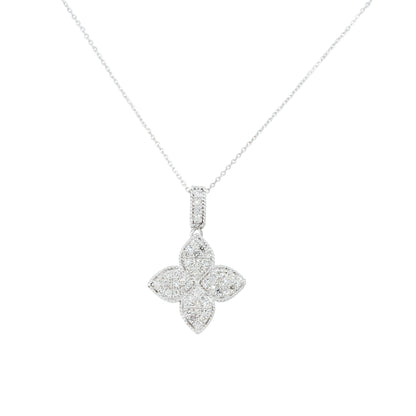 14k White Gold 0.40ctw Pave Diamond Clover Necklace