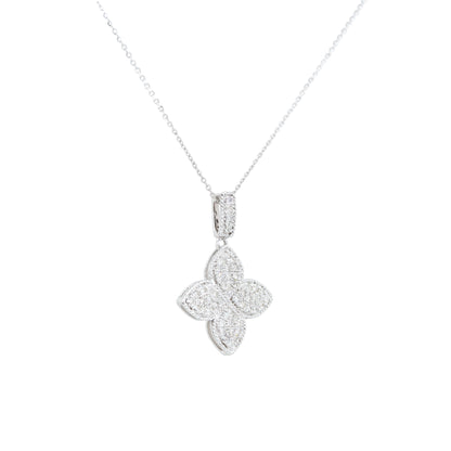 14k White Gold 0.40ctw Pave Diamond Clover Necklace