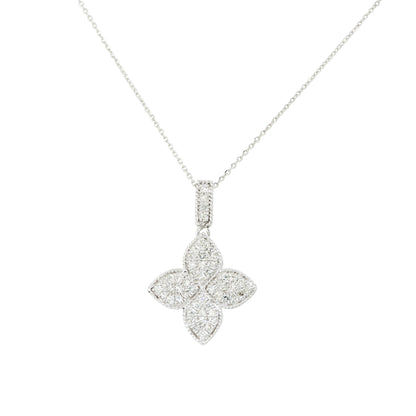 14k White Gold 0.40ctw Pave Diamond Clover Necklace