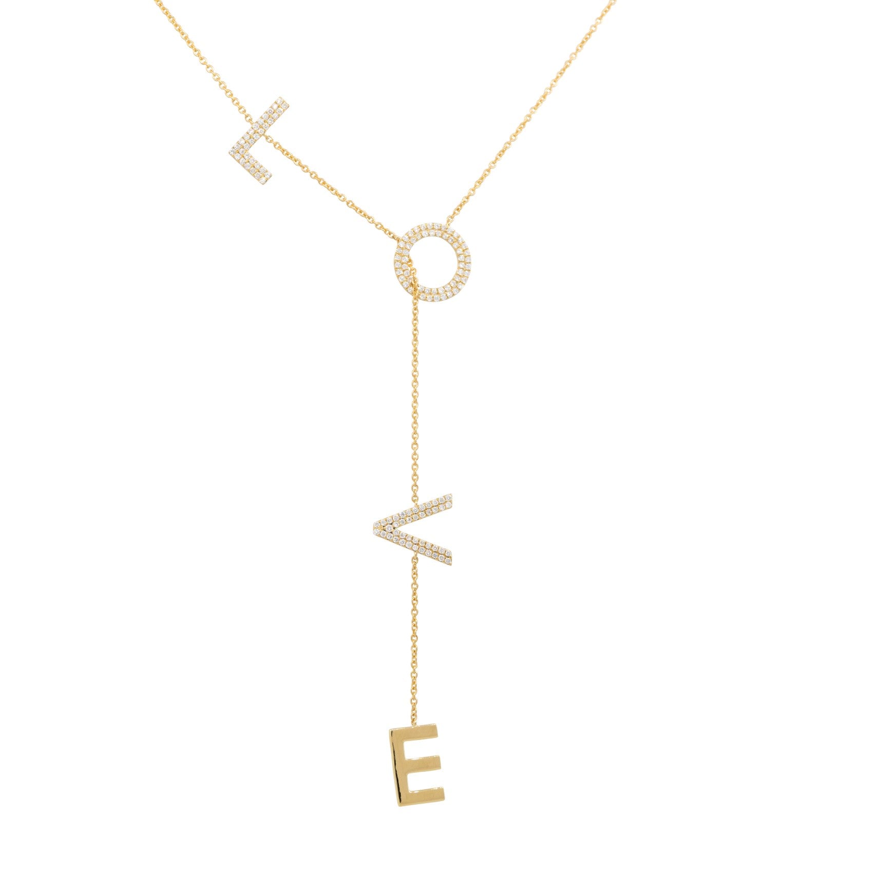 18k Yellow Gold 0.51ctw Diamond LOVE Dangle Drop Necklace