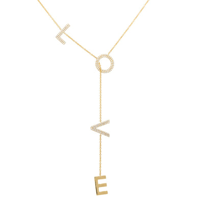 18k Yellow Gold 0.51ctw Diamond LOVE Dangle Drop Necklace