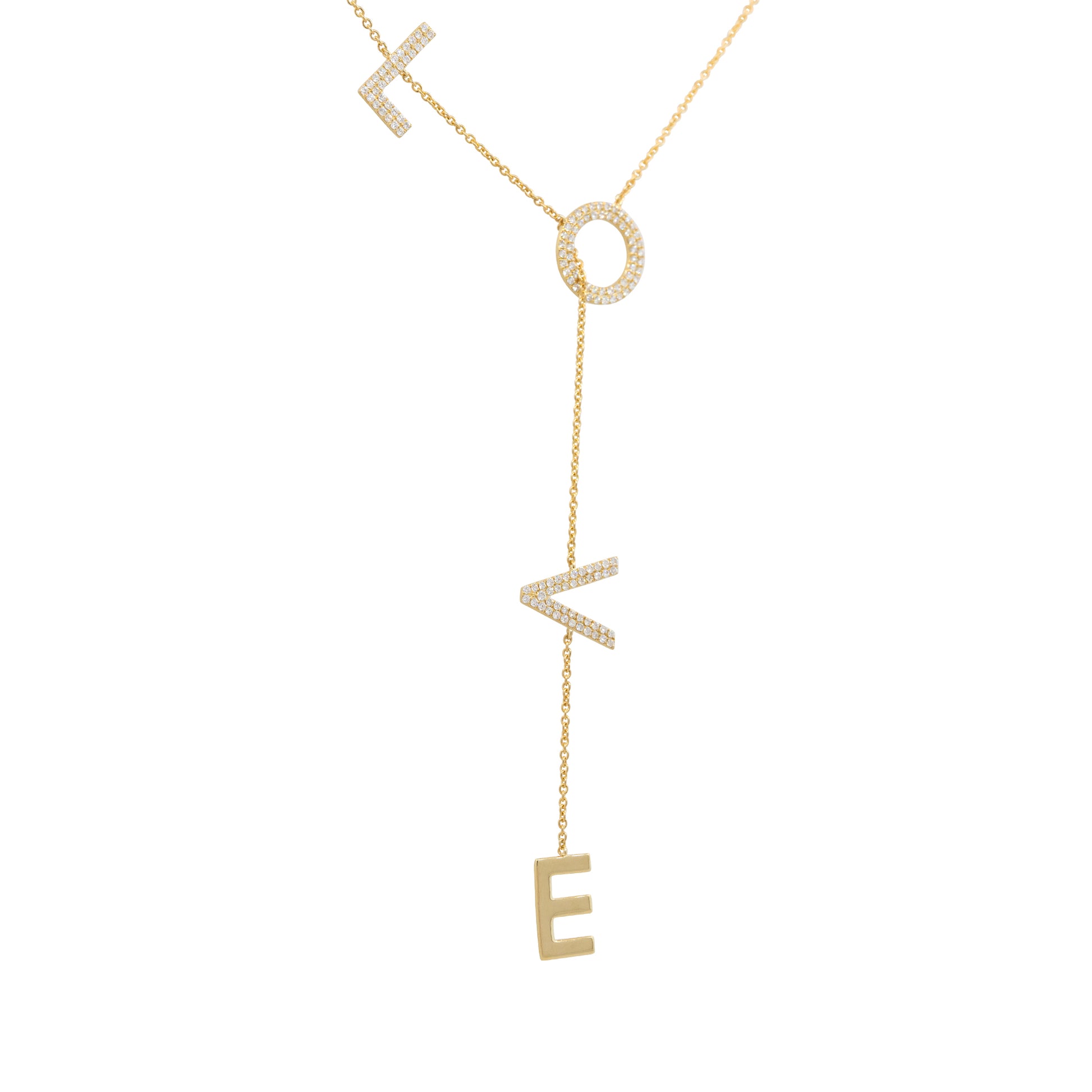 18k Yellow Gold 0.51ctw Diamond LOVE Dangle Drop Necklace