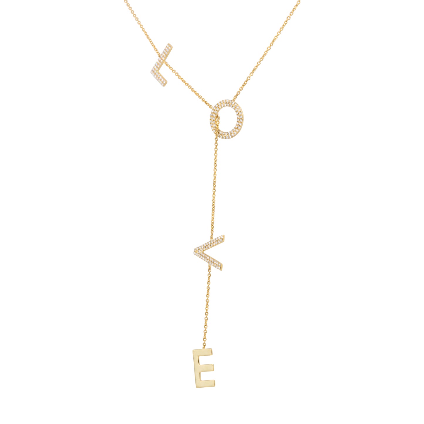 18k Yellow Gold 0.51ctw Diamond LOVE Dangle Drop Necklace