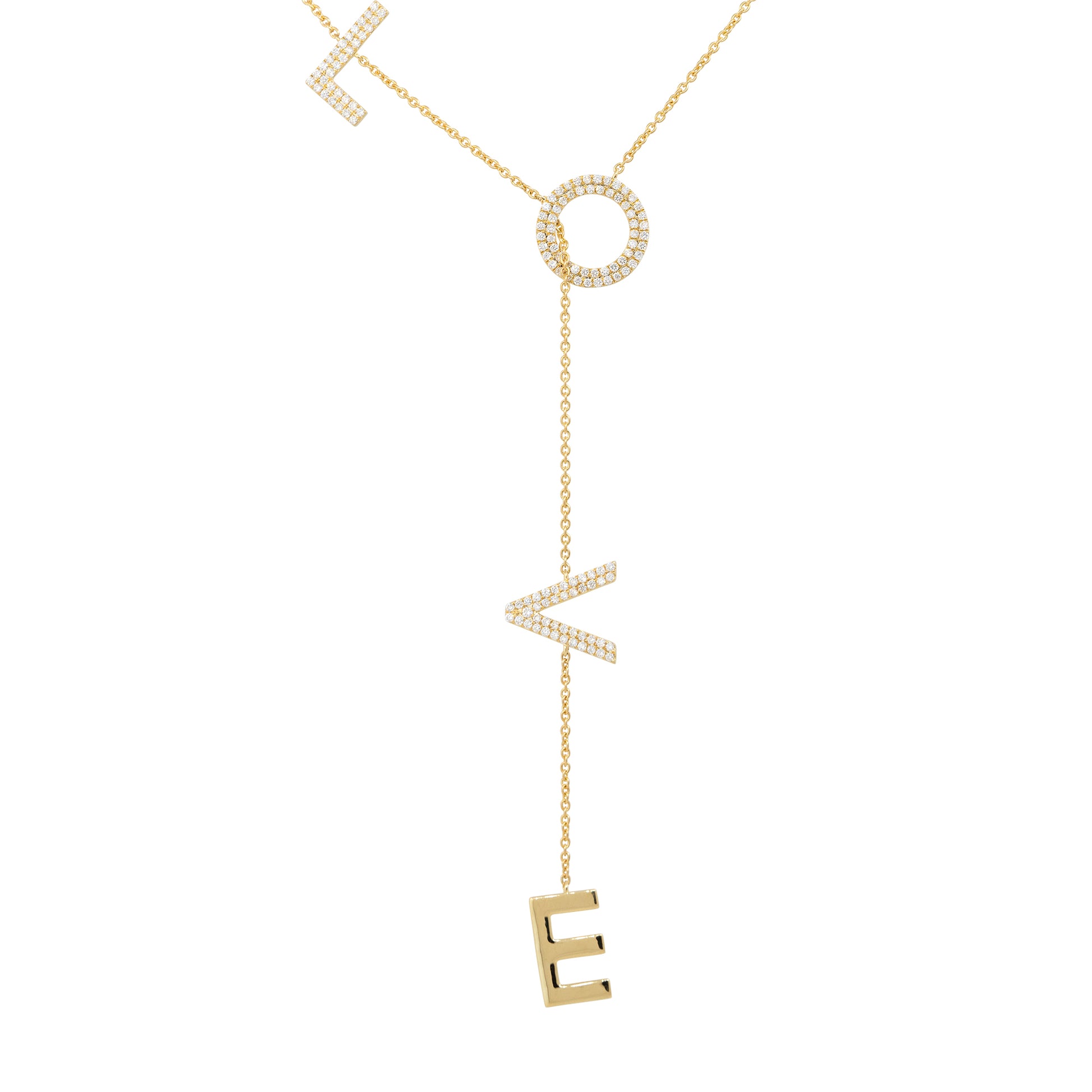 18k Yellow Gold 0.51ctw Diamond LOVE Dangle Drop Necklace