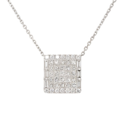 18k White Gold 4ctw Pave Diamond Rectangular Shape Pendant Necklace