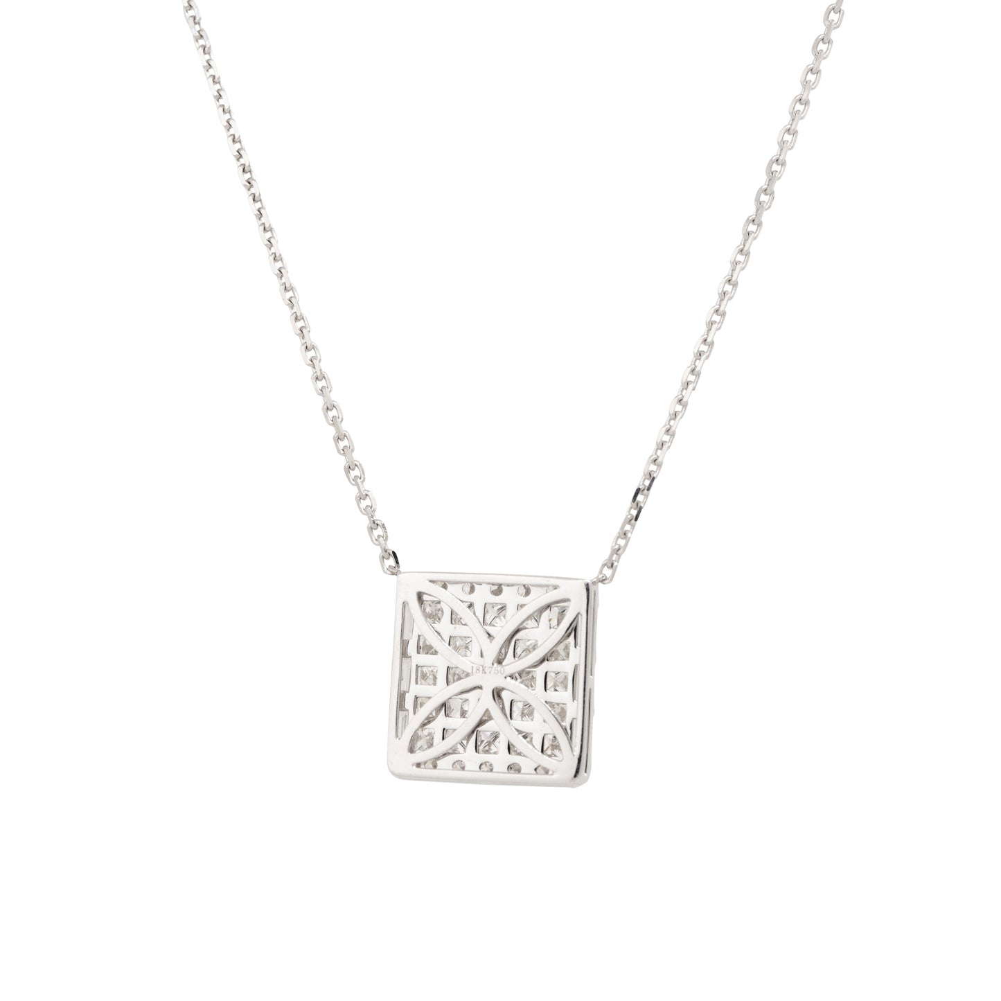 18k White Gold 4ctw Pave Diamond Rectangular Shape Pendant Necklace