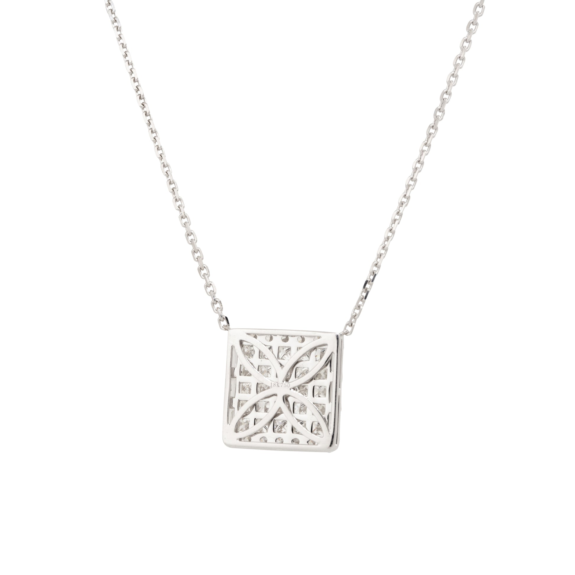 18k White Gold 4ctw Pave Diamond Rectangular Shape Pendant Necklace