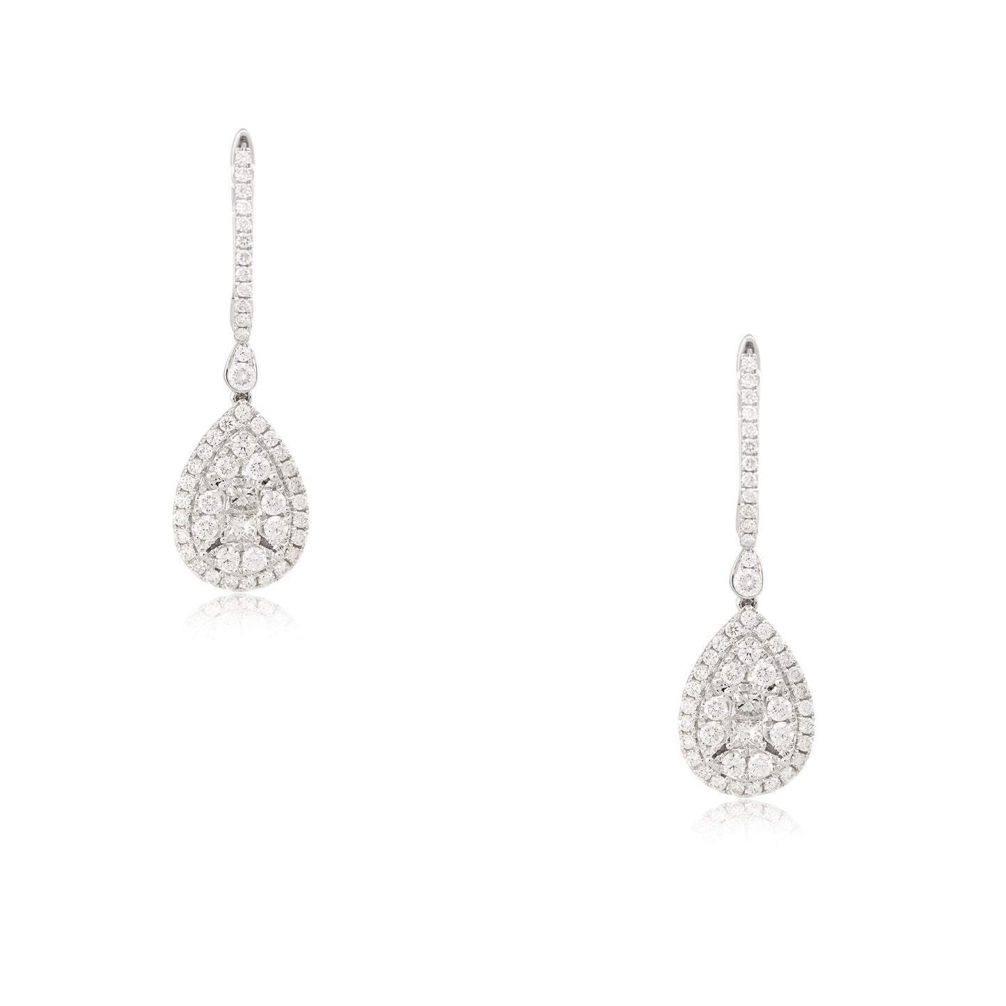 18k White Gold 1.56ctw Diamond Mosaic Tear Drop Earrings