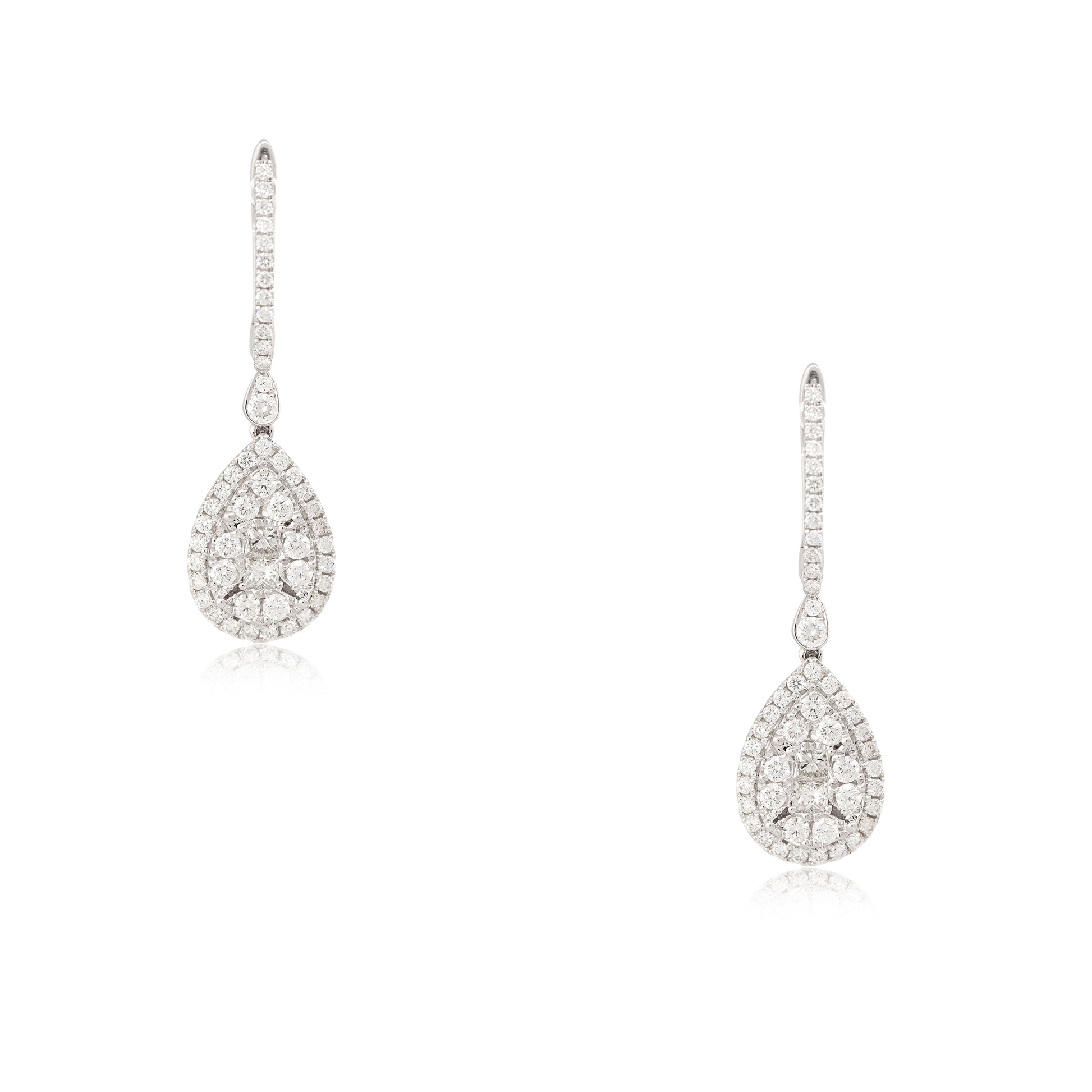 18k White Gold 1.56ctw Diamond Mosaic Tear Drop Earrings