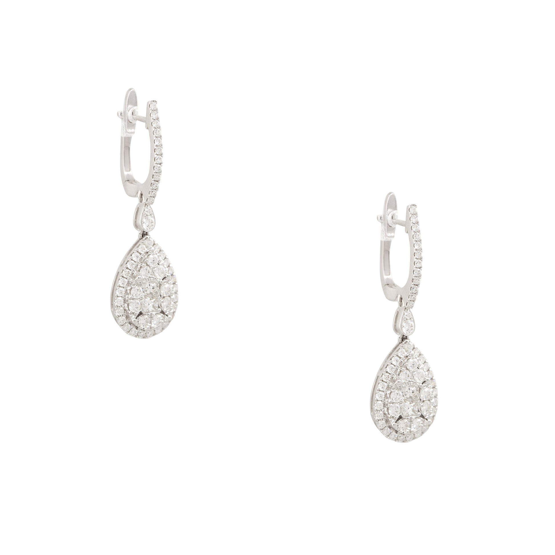 18k White Gold 1.56ctw Diamond Mosaic Tear Drop Earrings