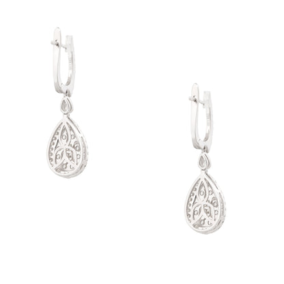 18k White Gold 1.56ctw Diamond Mosaic Tear Drop Earrings