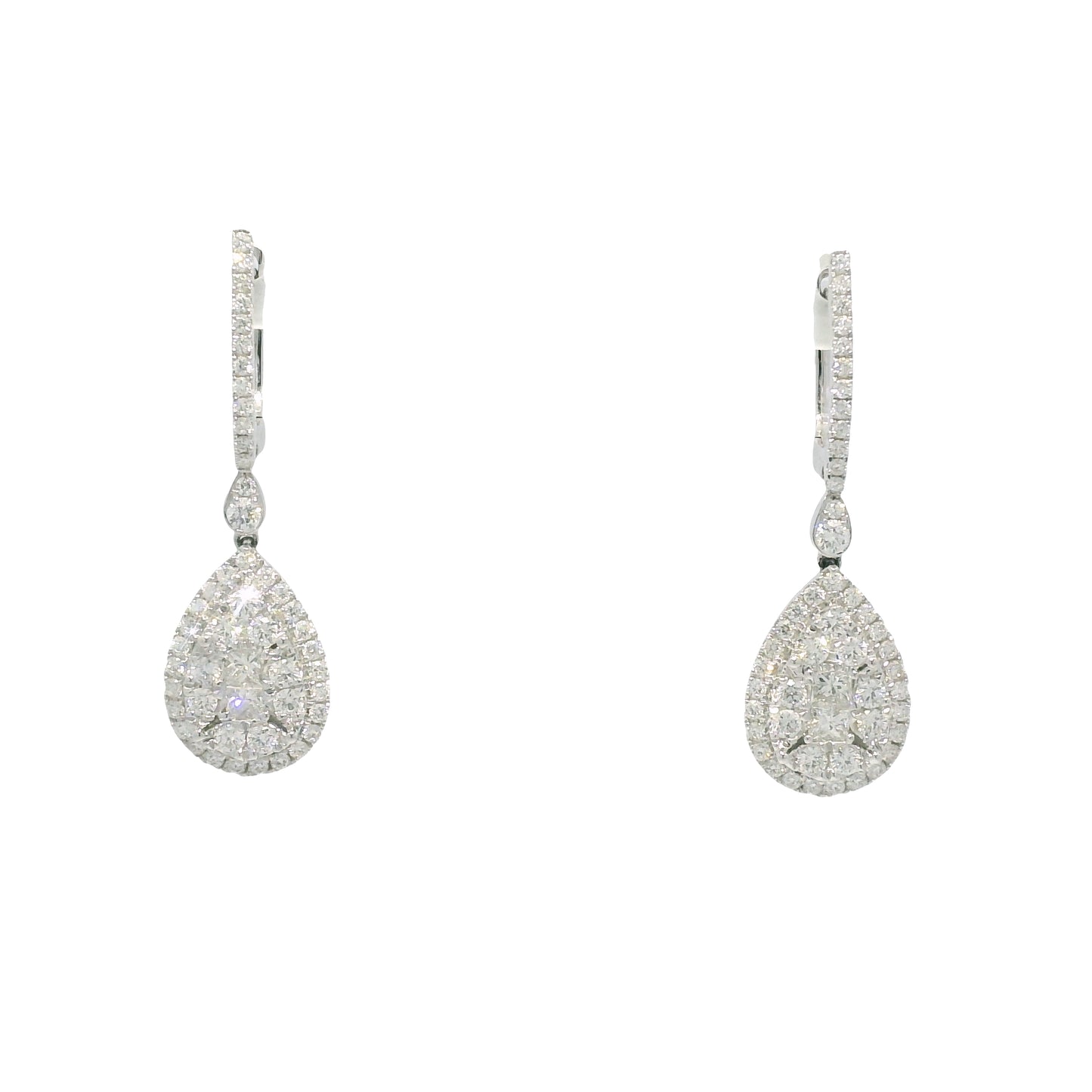 18k White Gold Natural Diamond Mosaic Tear Drop Earrings