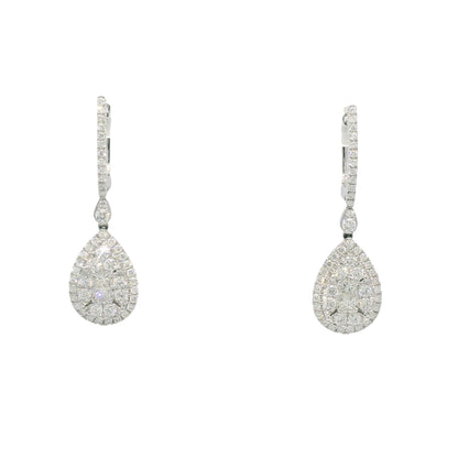 18k White Gold Natural Diamond Mosaic Tear Drop Earrings
