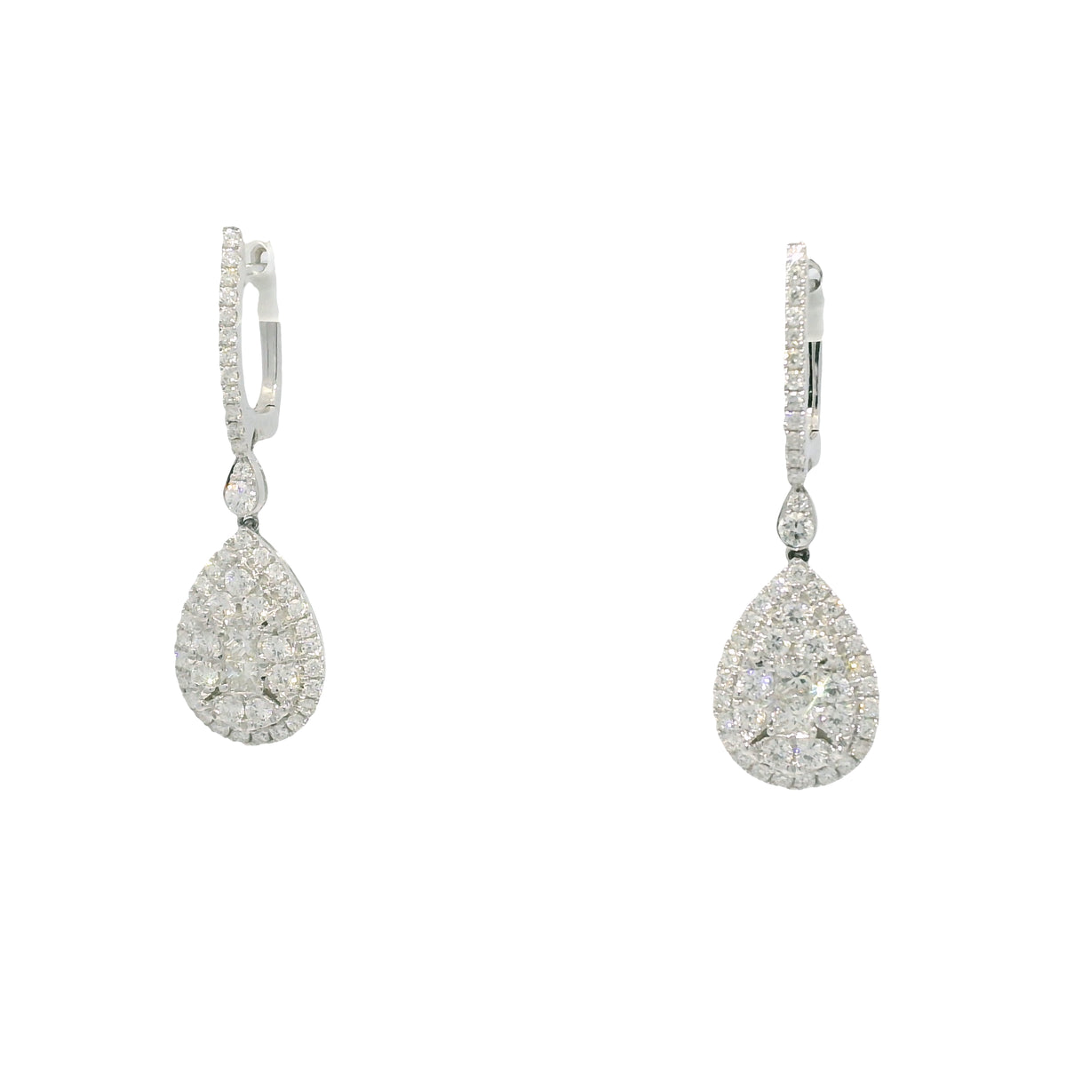 18k White Gold Natural Diamond Mosaic Tear Drop Earrings — product photo 7