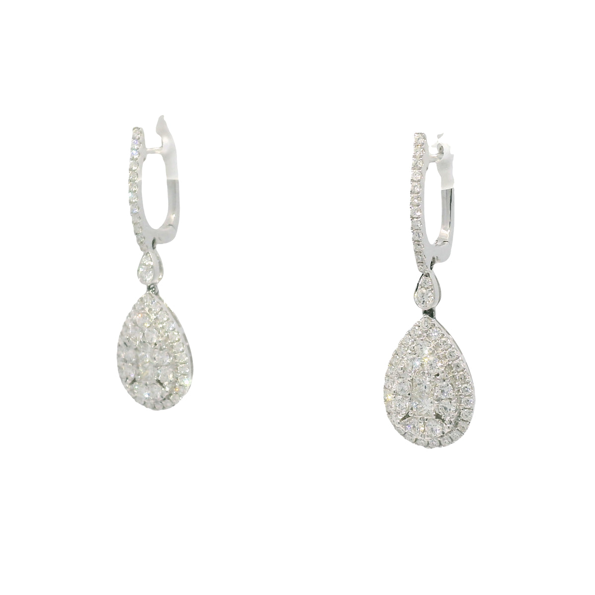18k White Gold Natural Diamond Mosaic Tear Drop Earrings — product photo 8
