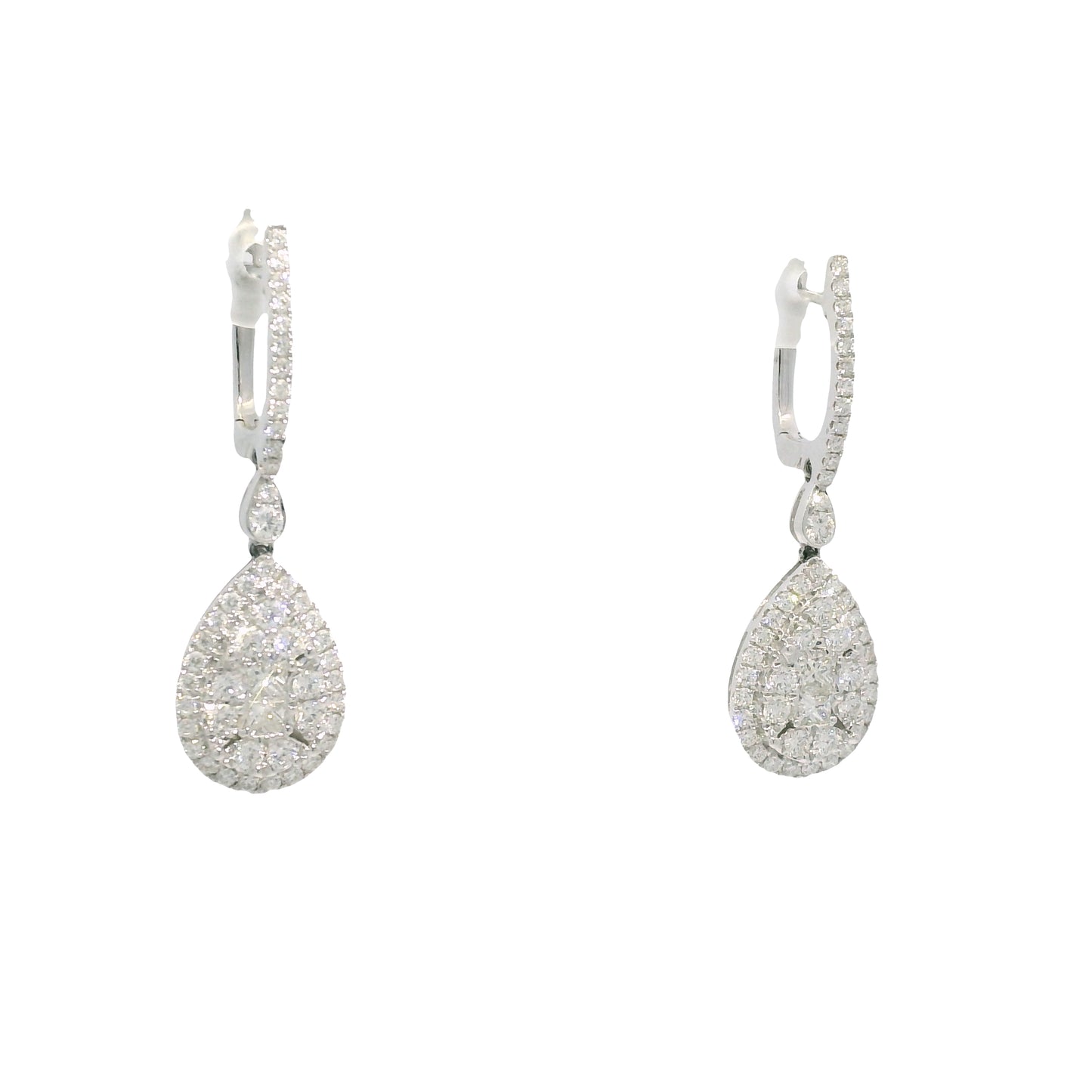 18k White Gold Natural Diamond Mosaic Tear Drop Earrings