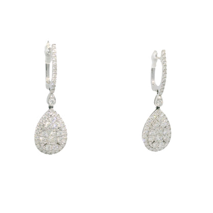 18k White Gold Natural Diamond Mosaic Tear Drop Earrings