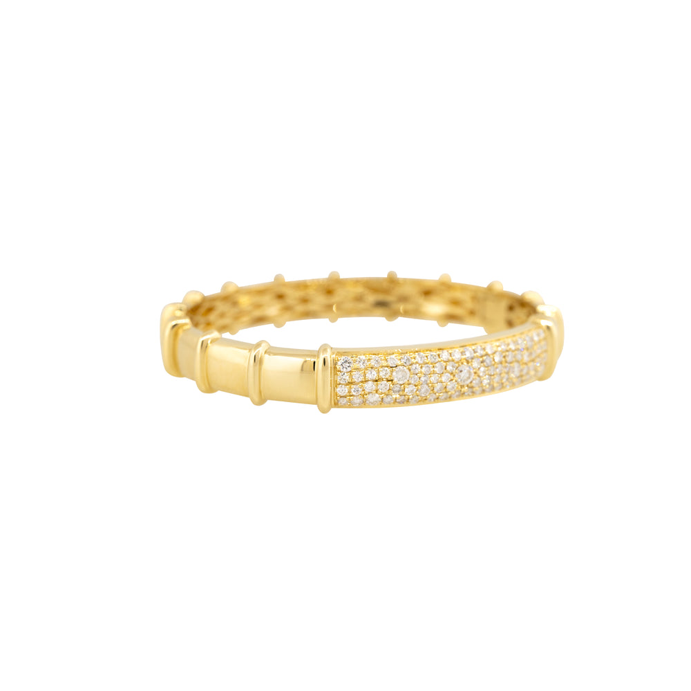 18k Yellow Gold 2.02ctw Pave Diamond Wide Ribbed Bangle