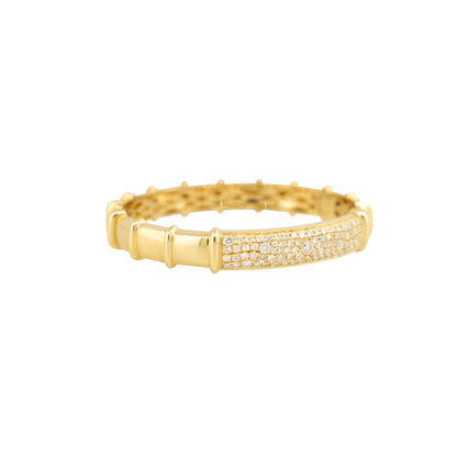 18k Yellow Gold 2.02ctw Pave Diamond Wide Ribbed Bangle