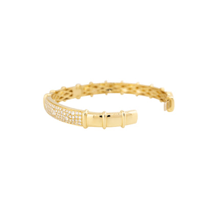 18k Yellow Gold 2.02ctw Pave Diamond Wide Ribbed Bangle