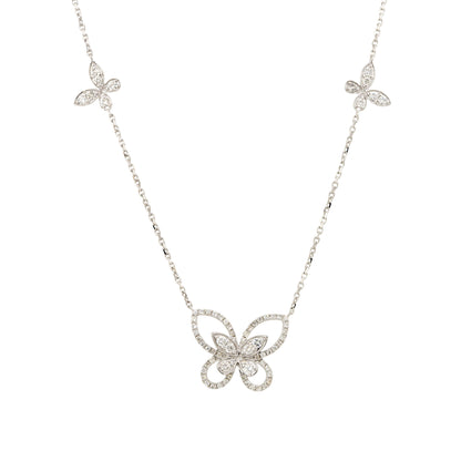 18k White Gold 0.86ctw Diamond Butterfly Necklace with 4 Butterfly Stations