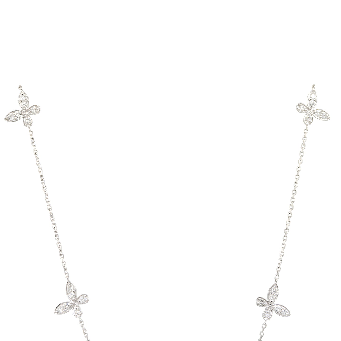 18k White Gold 0.86ctw Diamond Butterfly Necklace with 4 Butterfly Stations