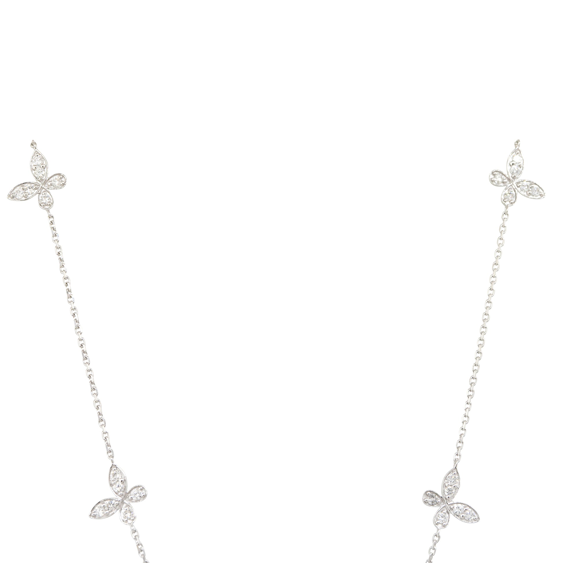 18k White Gold 0.86ctw Diamond Butterfly Necklace with 4 Butterfly Stations