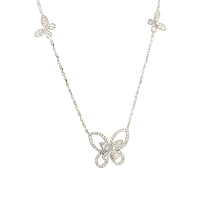 18k White Gold 0.86ctw Diamond Butterfly Necklace with 4 Butterfly Stations