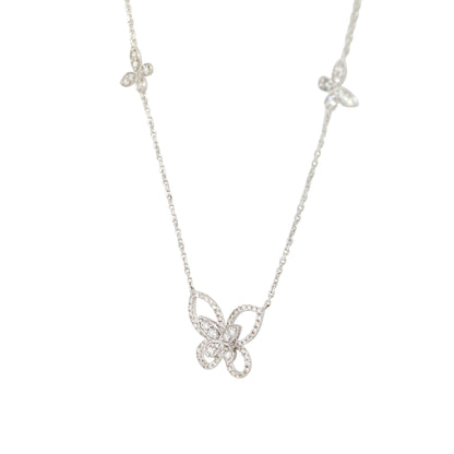 18k White Gold 0.86ctw Diamond Butterfly Necklace with 4 Butterfly Stations