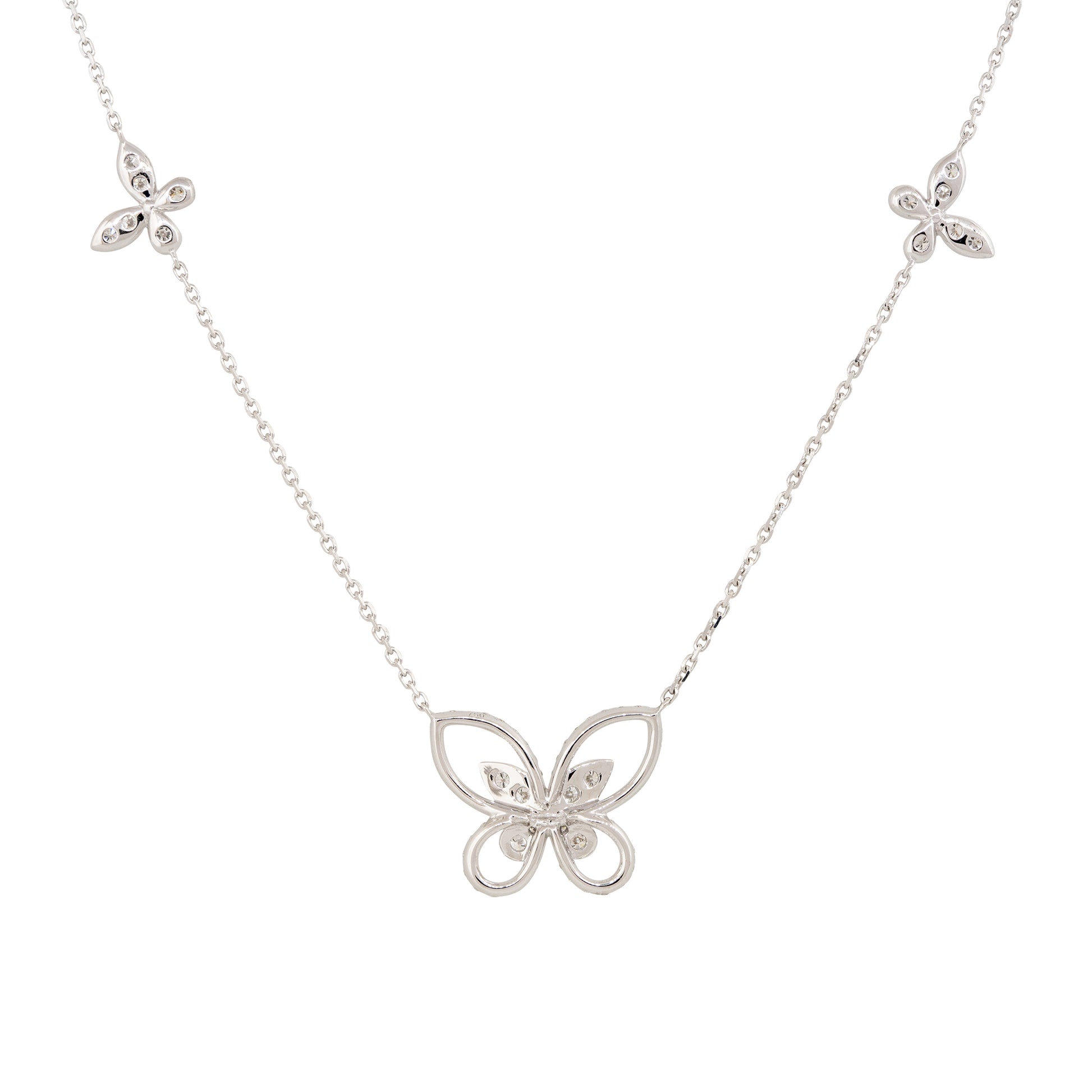18k White Gold 0.86ctw Diamond Butterfly Necklace with 4 Butterfly Stations