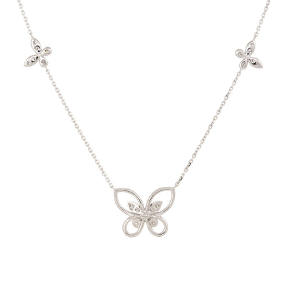 18k White Gold 0.86ctw Diamond Butterfly Necklace with 4 Butterfly Stations