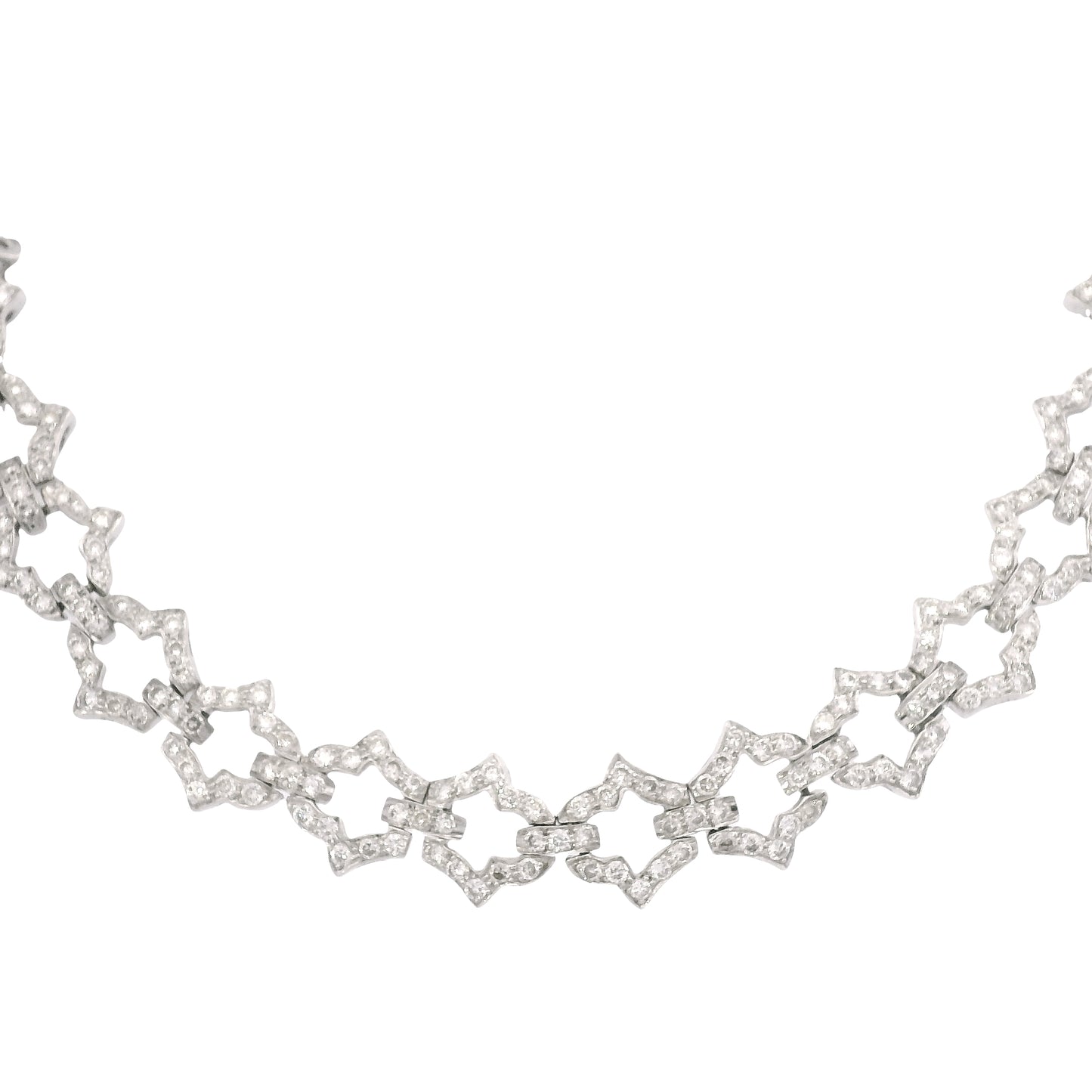 18k White Gold Natural 6.24 Carat Round Brilliant Cut Diamond Link Necklace