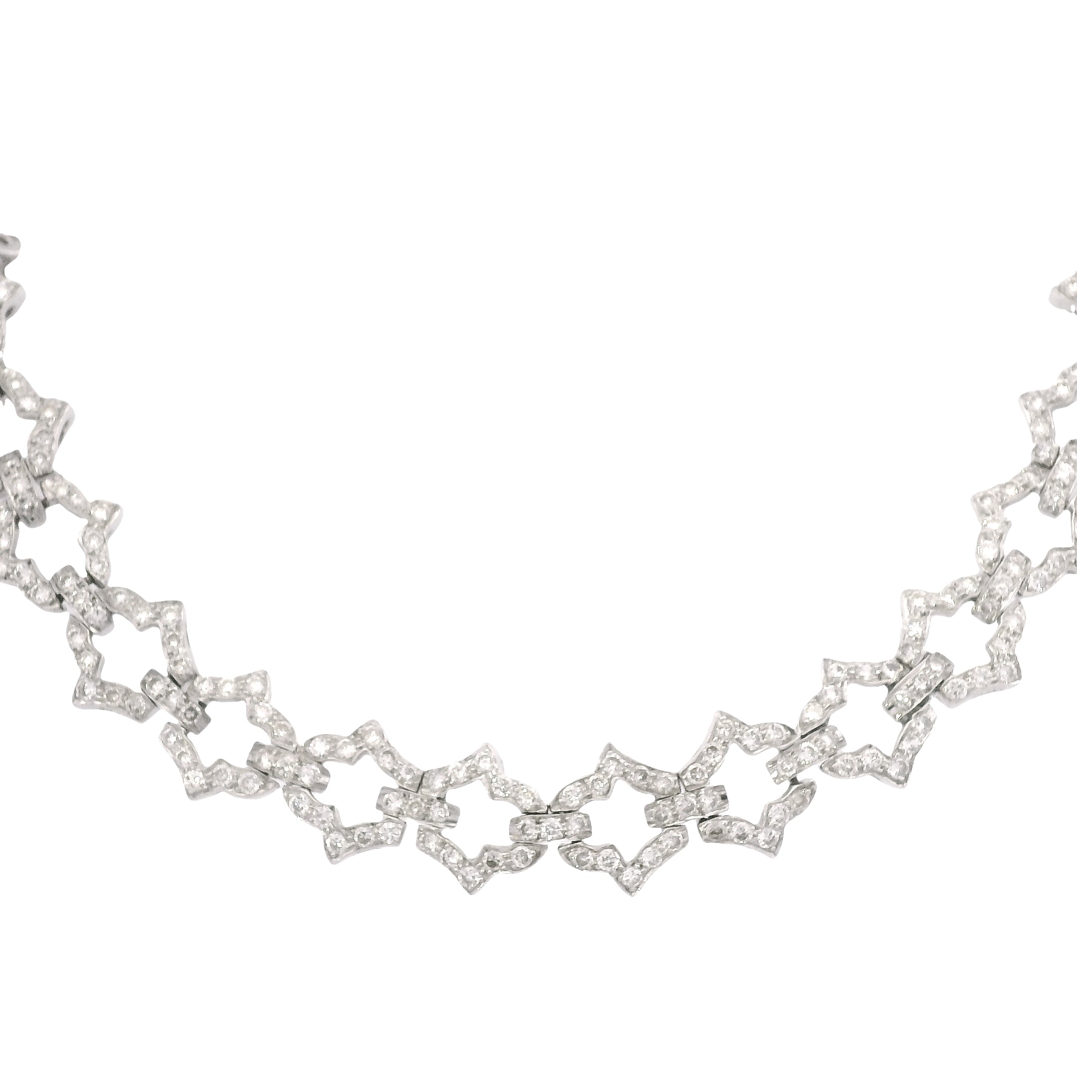 18k White Gold Natural 6.24 Carat Round Brilliant Cut Diamond Link Necklace
