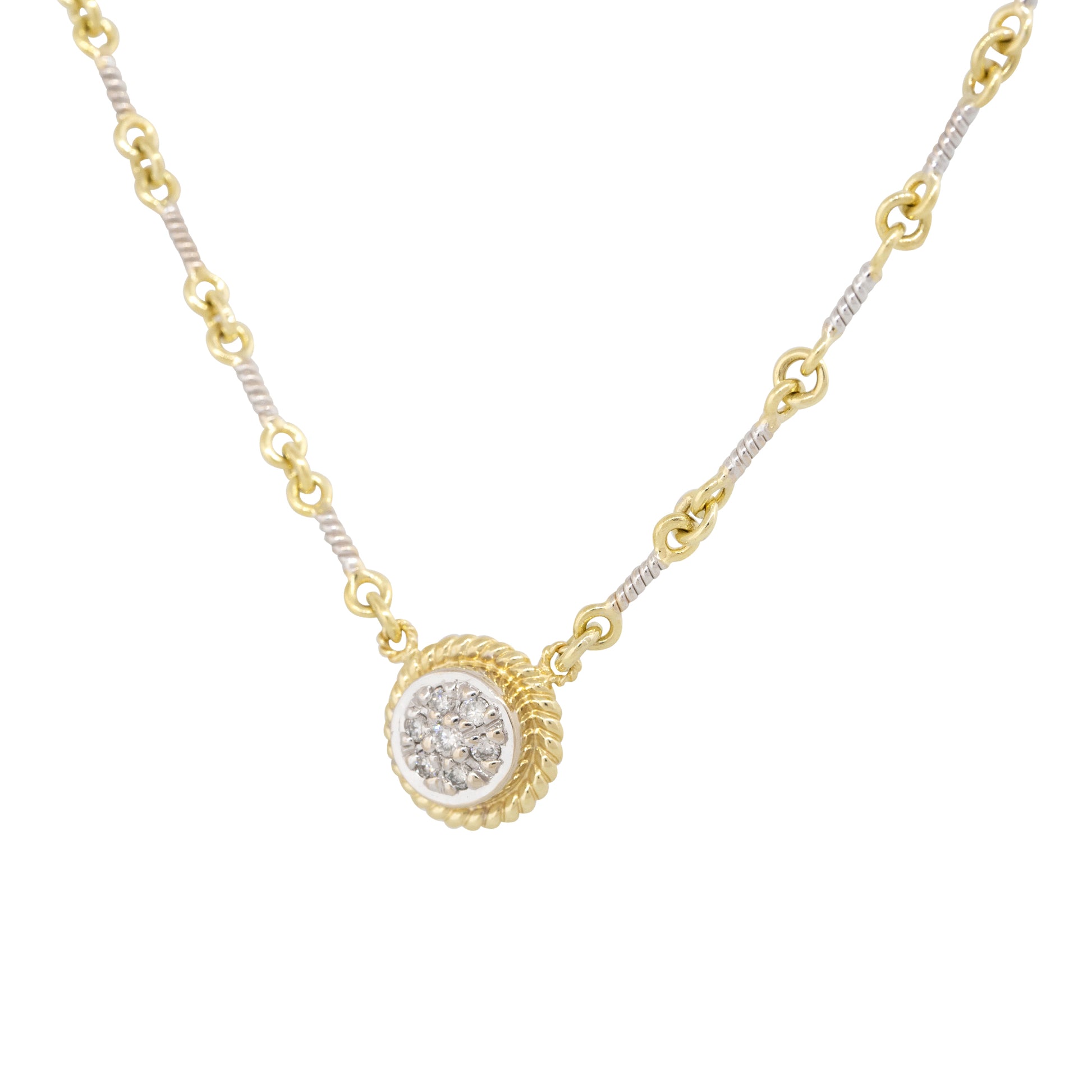 18k Two-Tone Gold 0.12ctw Diamond Pave Link-Style Pendant Necklace
