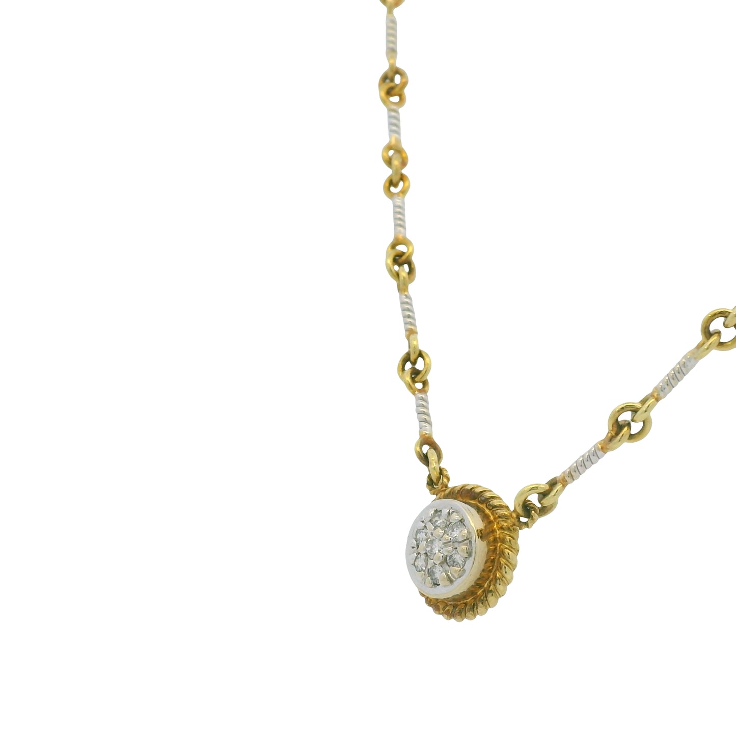 18k Two-Tone Gold 0.12ctw Diamond Pave Link-Style Pendant Necklace
