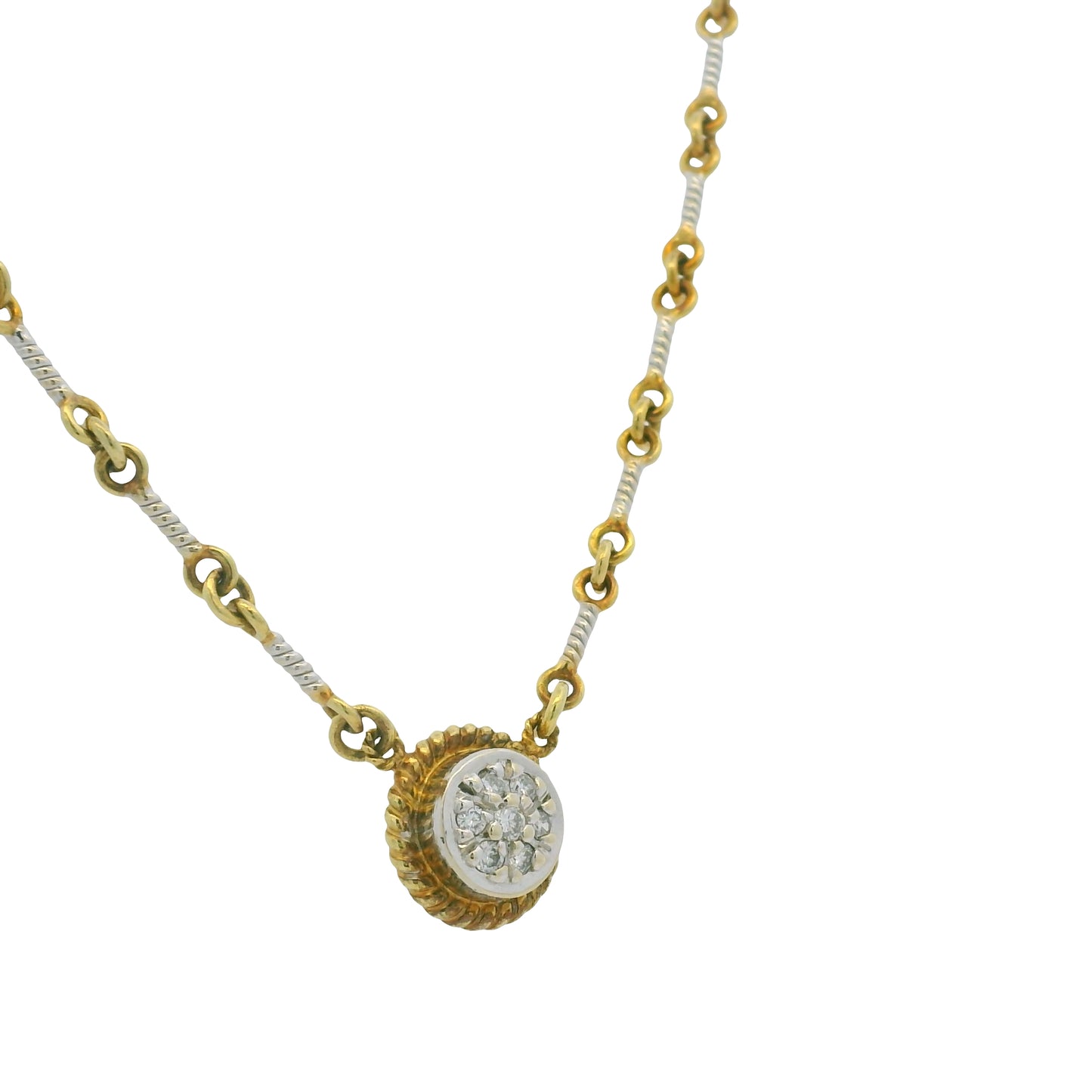 18k Two-Tone Gold 0.12ctw Diamond Pave Link-Style Pendant Necklace