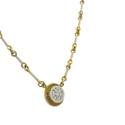 18k Two-Tone Gold 0.12ctw Diamond Pave Link-Style Pendant Necklace