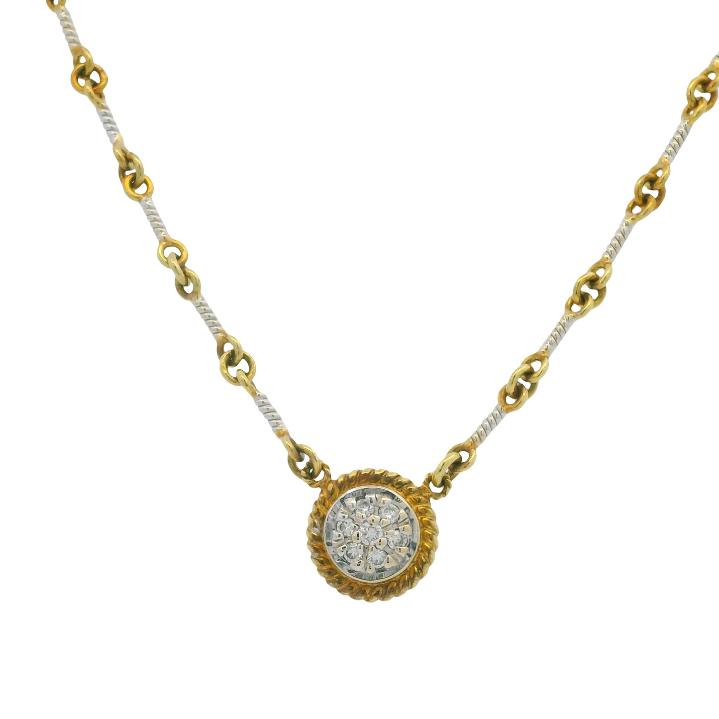 18k Two-Tone Gold 0.12ctw Diamond Pave Link-Style Pendant Necklace