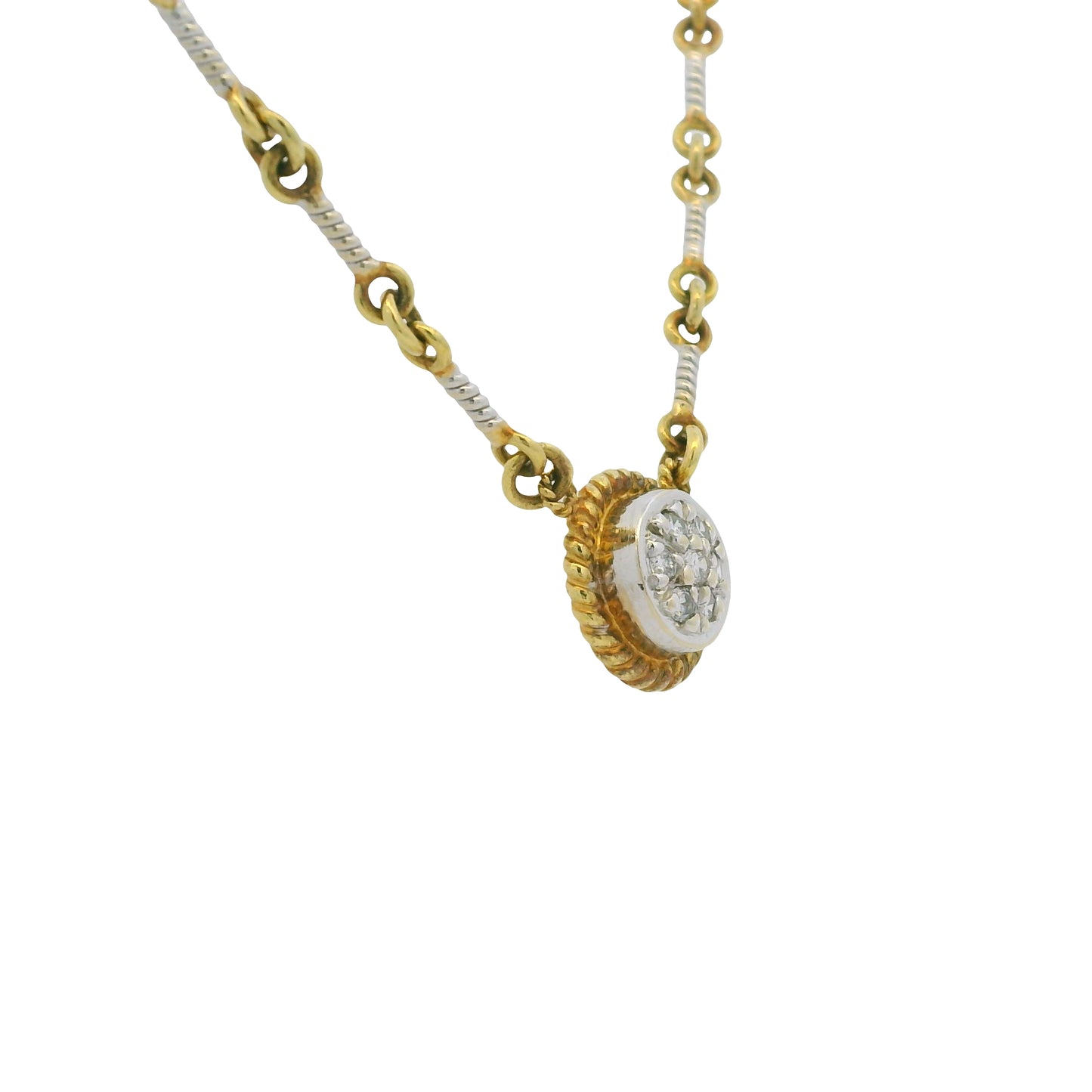 18k Two-Tone Gold 0.12ctw Diamond Pave Link-Style Pendant Necklace
