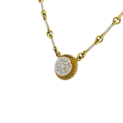 18k Two-Tone Gold 0.12ctw Diamond Pave Link-Style Pendant Necklace