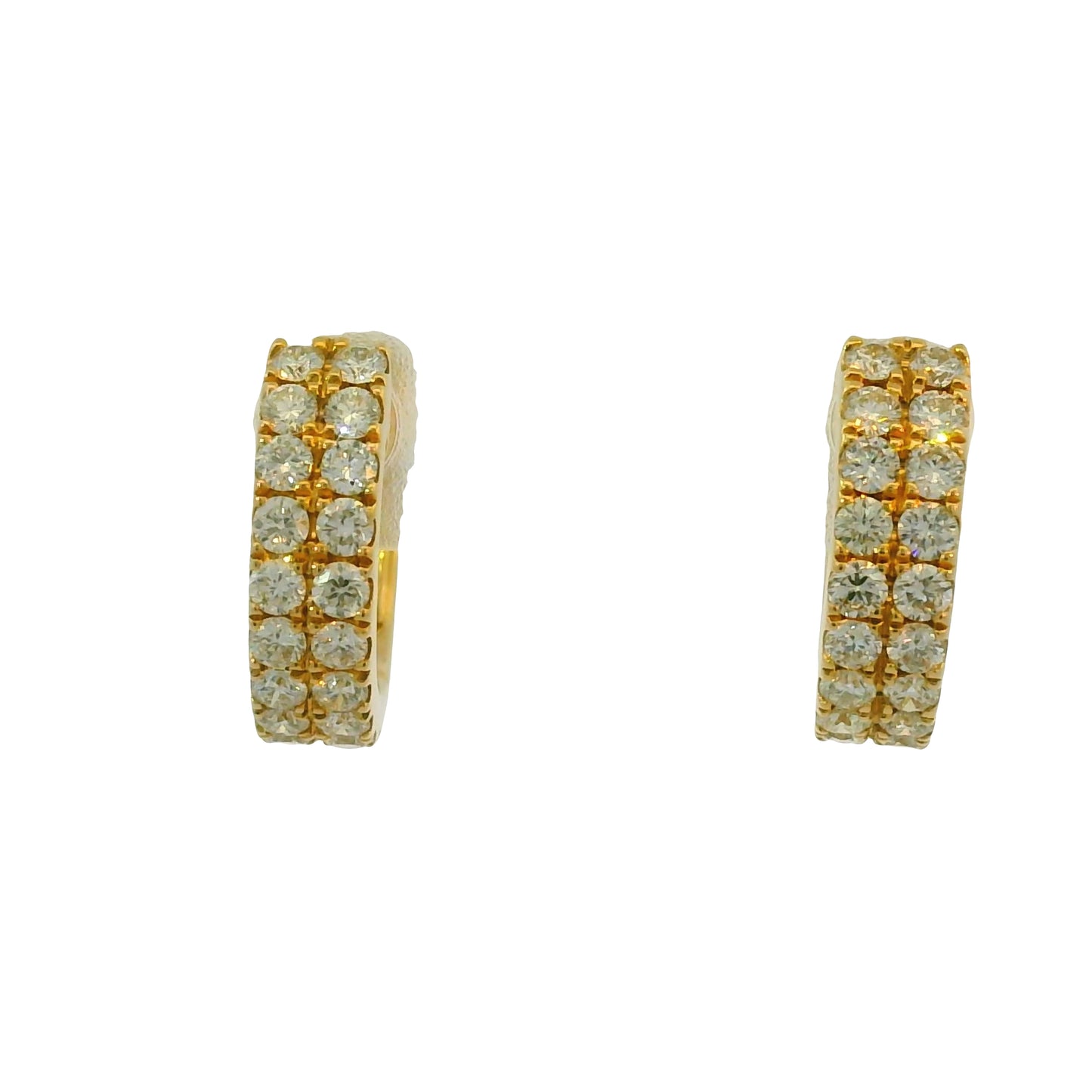 14k Yellow Gold 0.73 Carat Diamond 2 Row Huggies Hoop Earrings