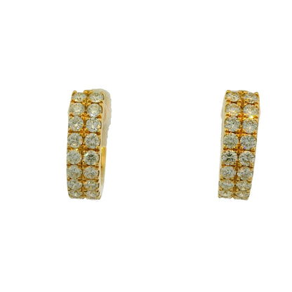 14k Yellow Gold 0.73 Carat Diamond 2 Row Huggies Hoop Earrings