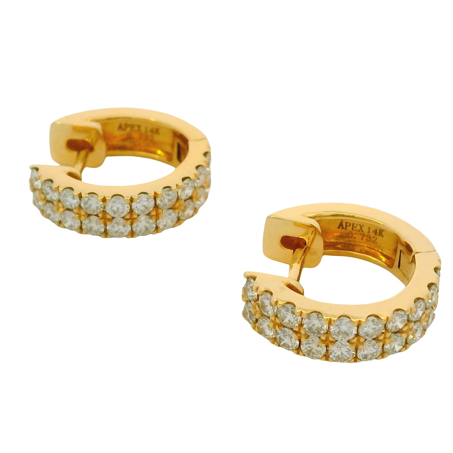 14k Yellow Gold 0.73 Carat Diamond 2 Row Huggies Hoop Earrings