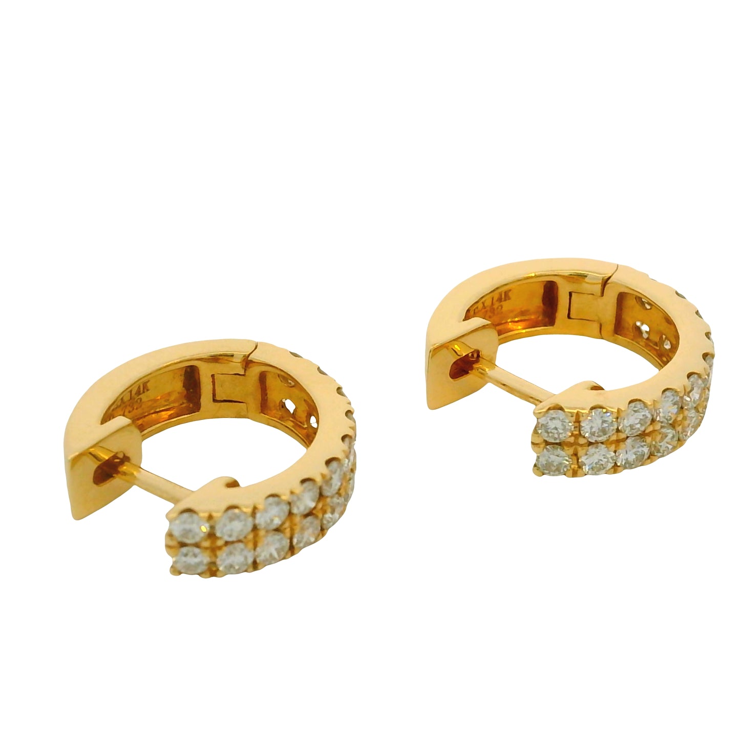 14k Yellow Gold 0.73 Carat Diamond 2 Row Huggies Hoop Earrings