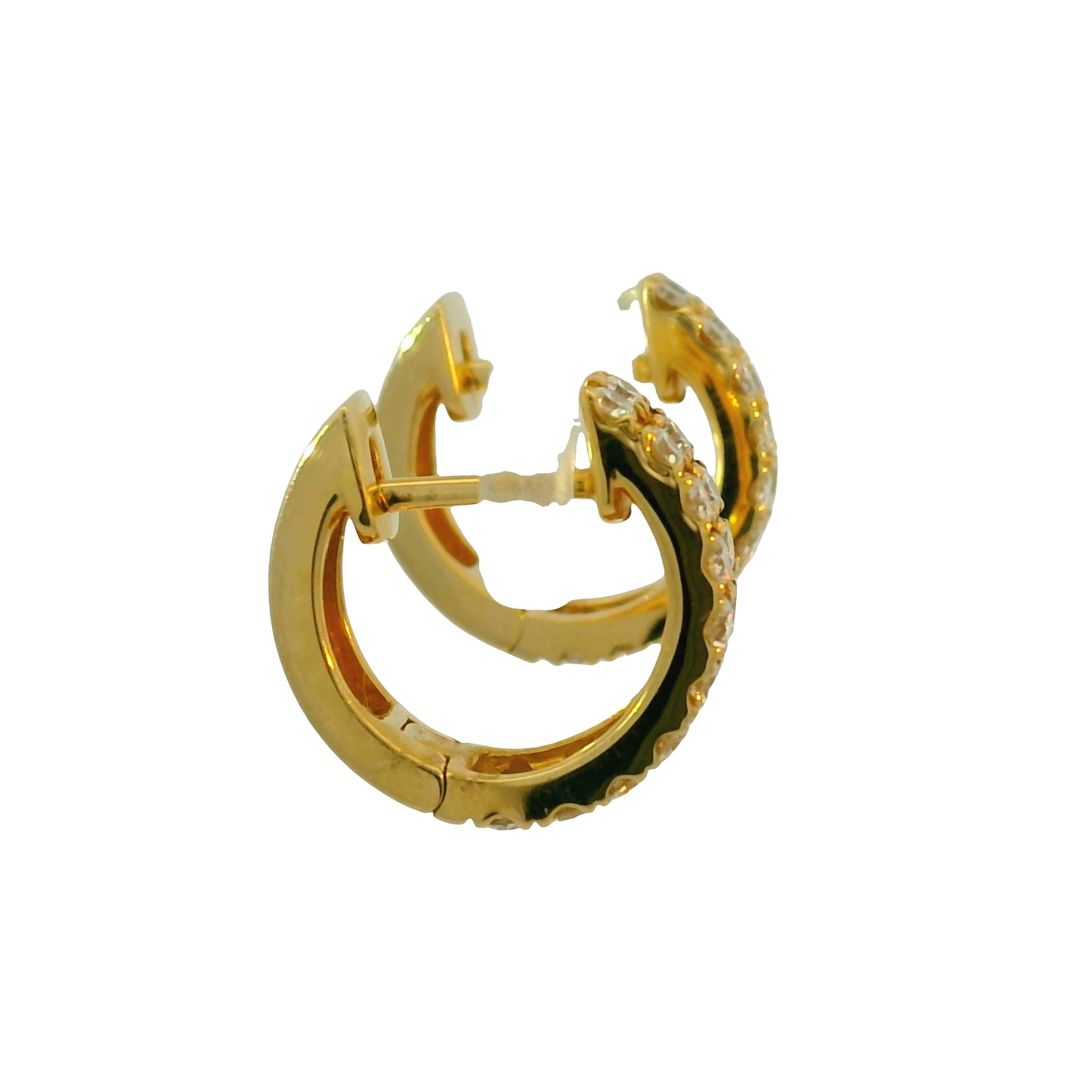 14k Yellow Gold 0.73 Carat Diamond 2 Row Huggies Hoop Earrings