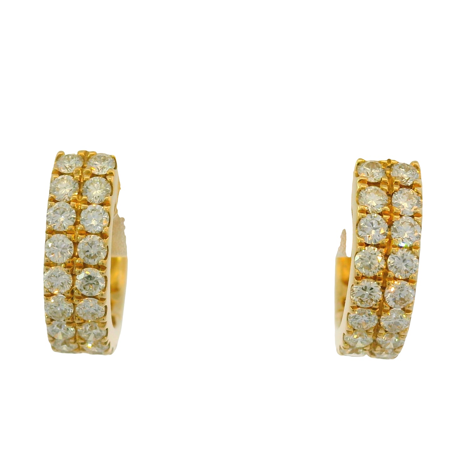 14k Yellow Gold 0.73 Carat Diamond 2 Row Huggies Hoop Earrings