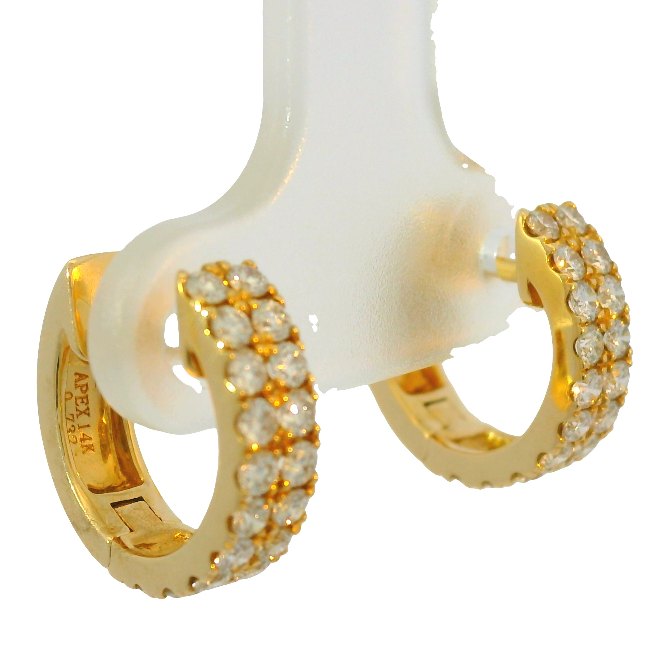 14k Yellow Gold 0.73 Carat Diamond 2 Row Huggies Hoop Earrings