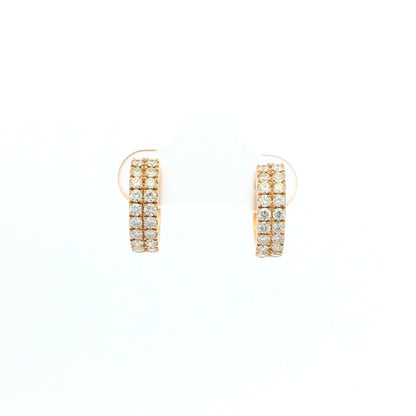 14K Rose Gold Natural Round Brilliant Cut Diamond Double Row Huggie Earrings