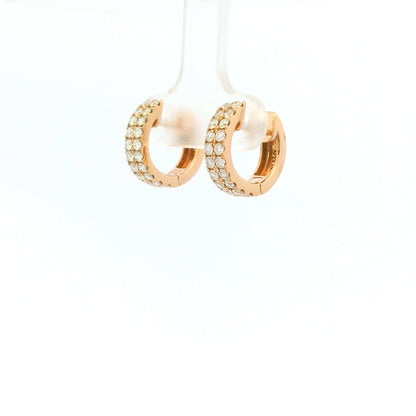 14K Rose Gold Natural Round Brilliant Cut Diamond Double Row Huggie Earrings